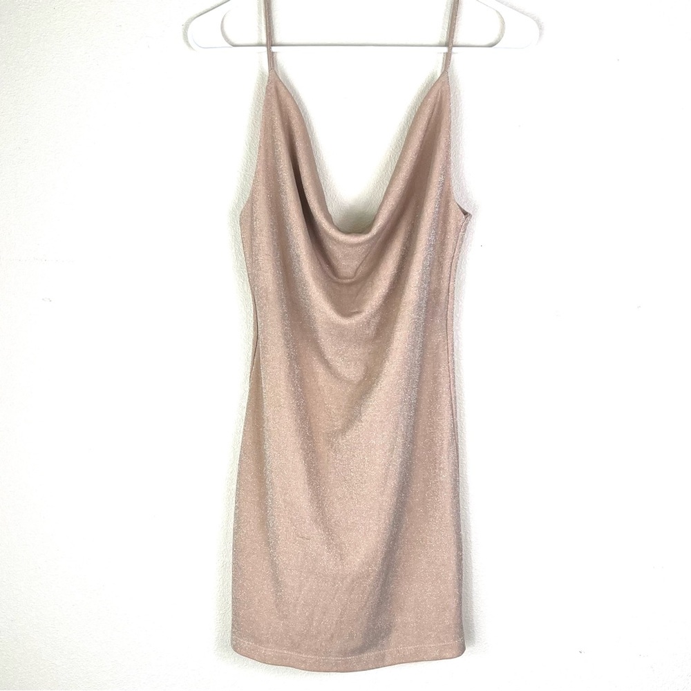 Blush shimmer cowl neck spaghetti strap dress size medium